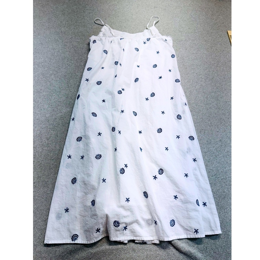 Simple Retro White Embroidered Midi Dress S Cottagecore Coastal Summer Flowy - Picture 11 of 11